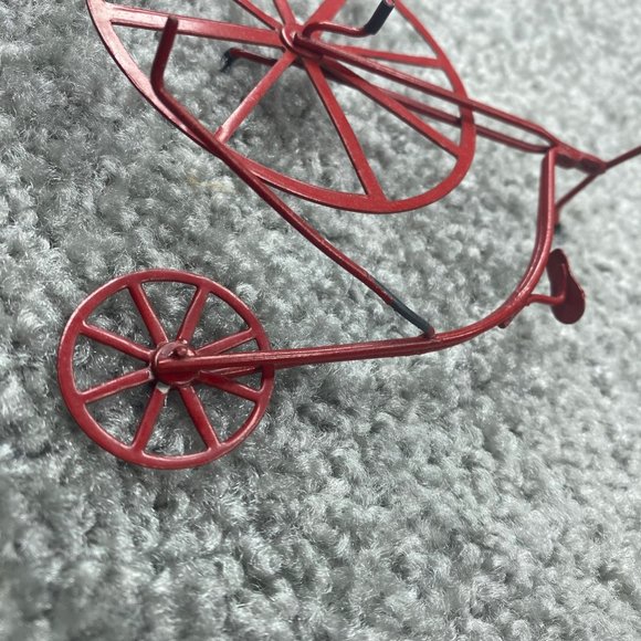 Big Small Wheel Red Metal Bicycle Miniature Collectible Doll House Mini Vintage - Picture 7 of 16